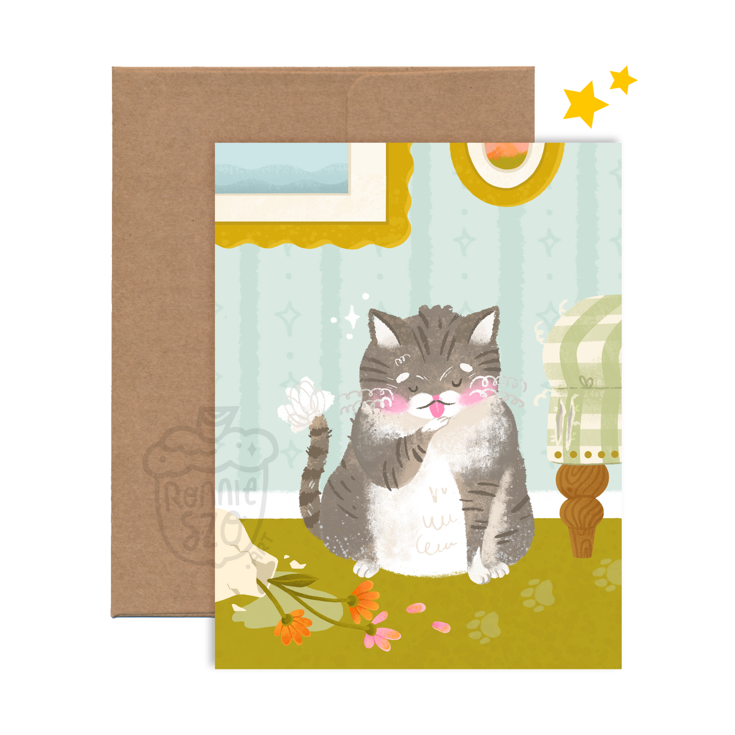 Chaos Grey Cat Greeting Card