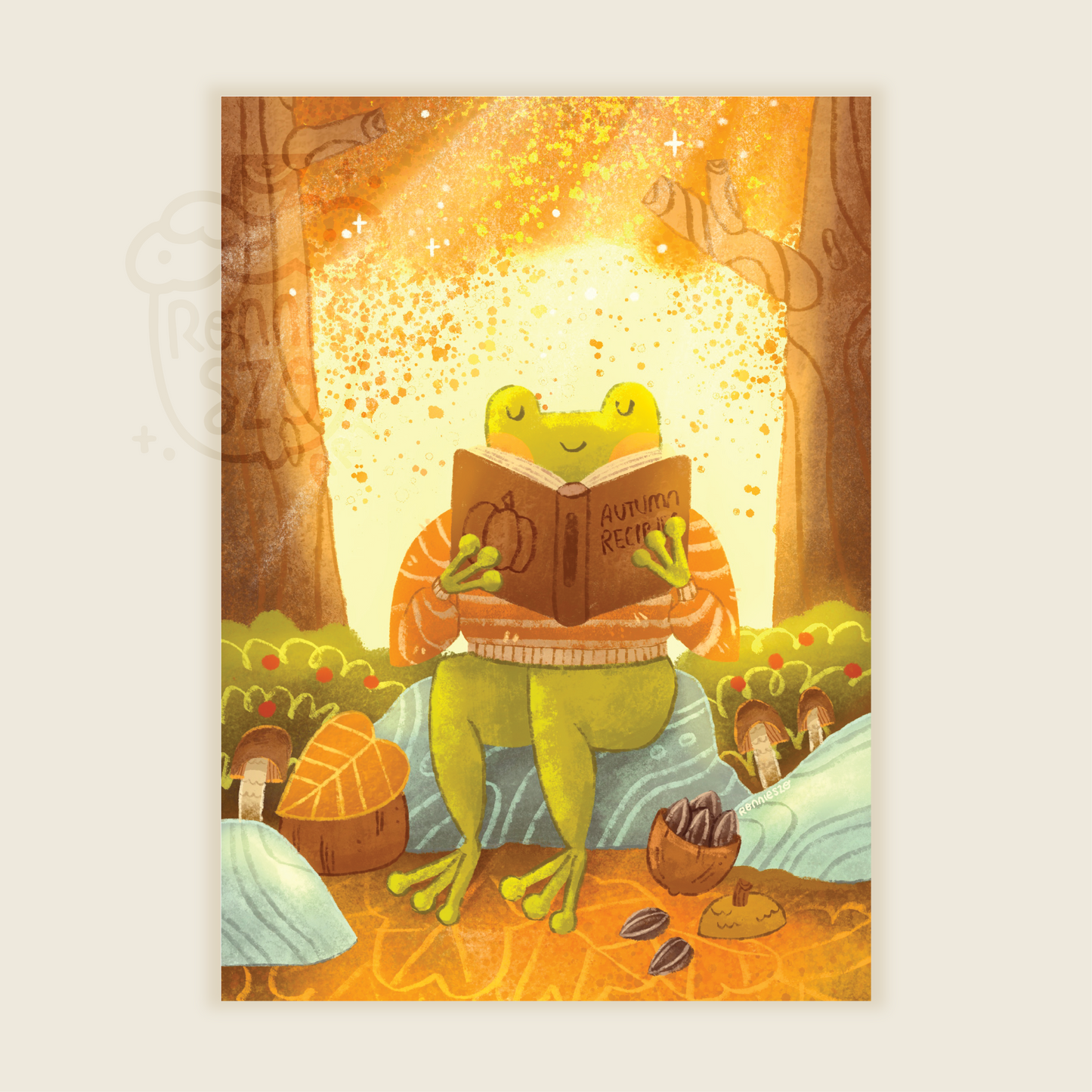 Fall Reading Frog Print