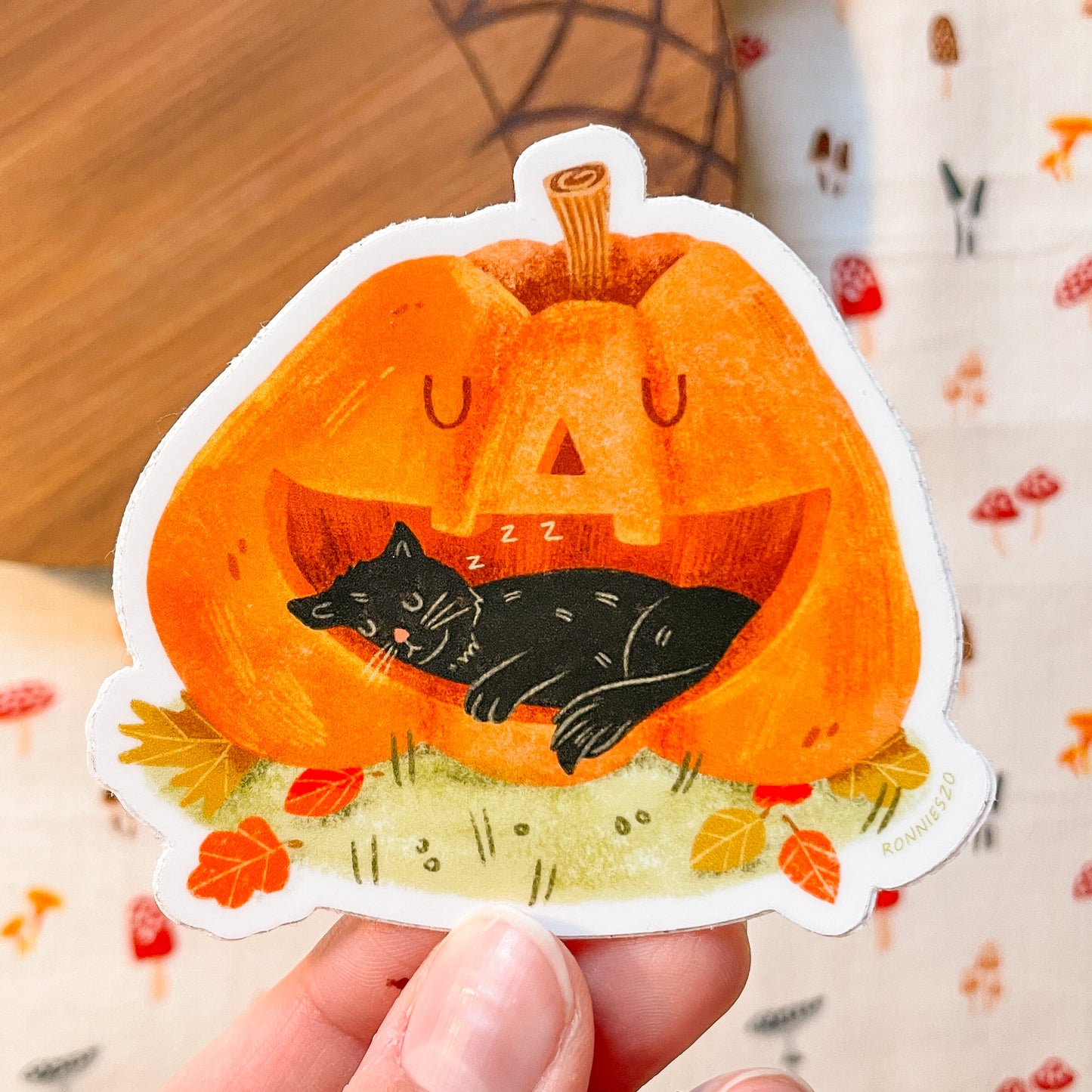 Pumpkin Black Cat Vinyl Sticker