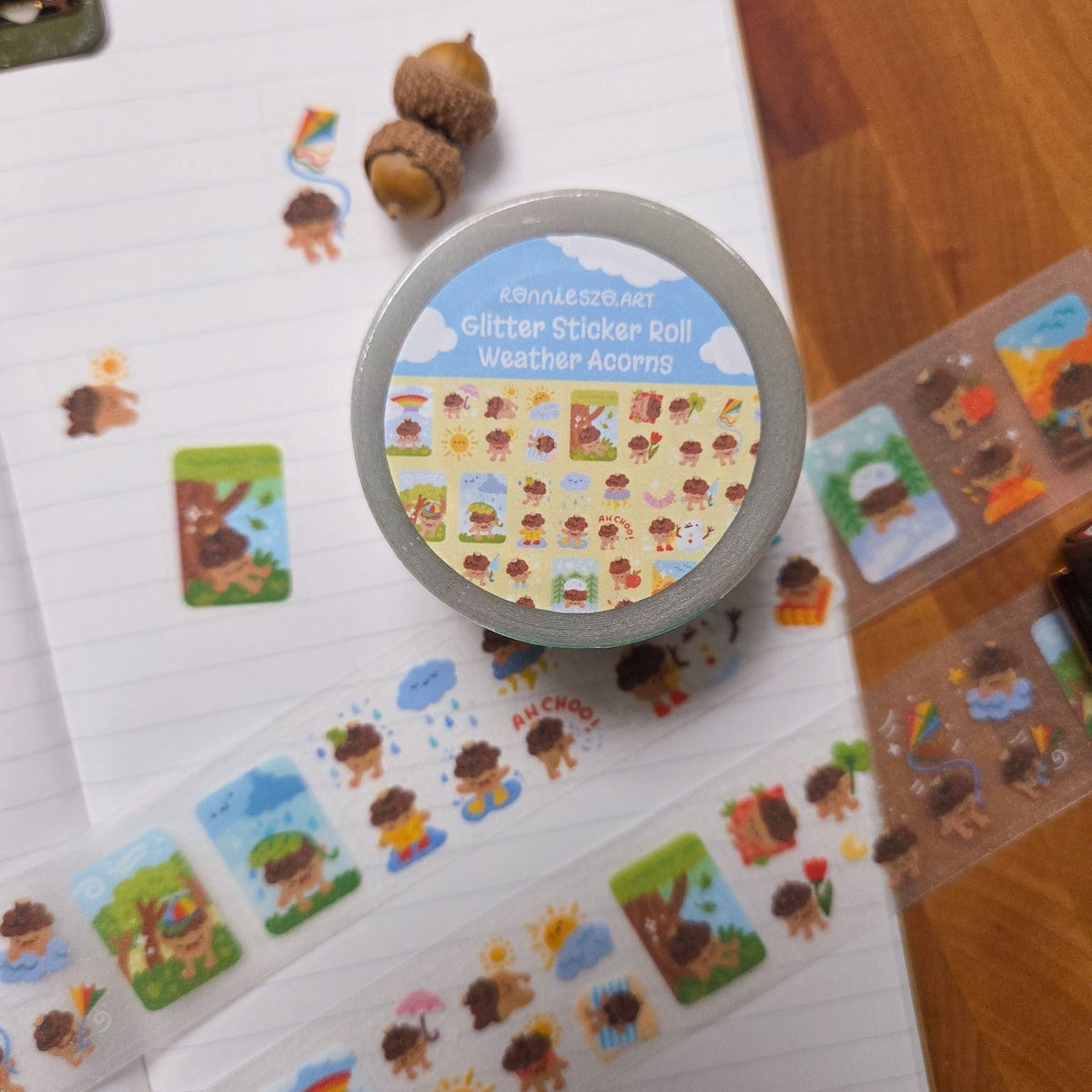 Weather Acorns Glitter Sticker Roll