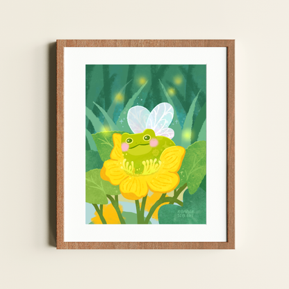 Frog and Marsh Marigolds Print