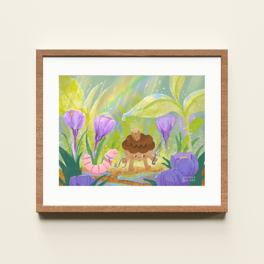 Crocus Rain and Worm - 8x10 Art Print