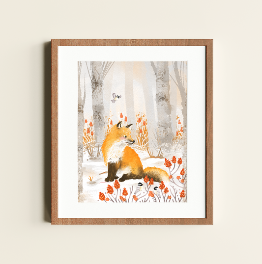 Winter Fox Illustration - 8x10 Art Print
