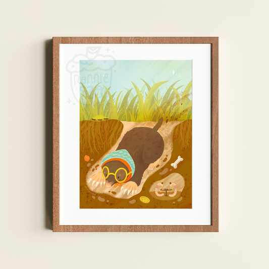 Mole Digging Worms - 8x10 Print
