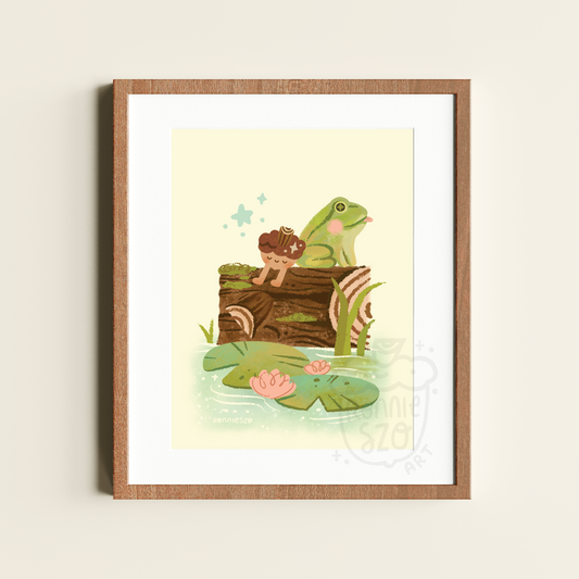 Frog and Acorn on Log - 8x10 Print