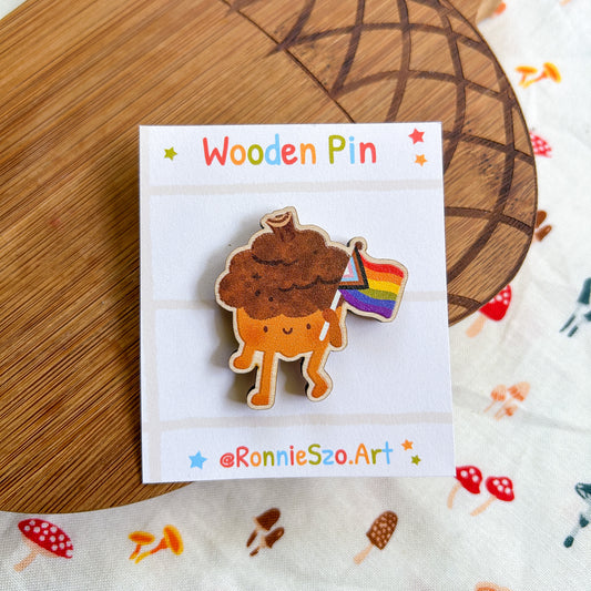 Acorn Pride Flag Wood Pin