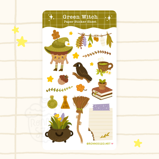 Acorn Green Witch Sticker Sheet