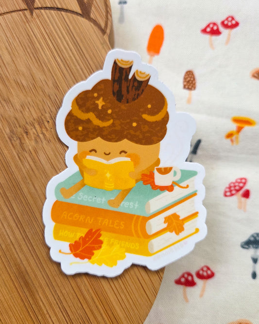 Fall Book Vibes Acorn Sticker