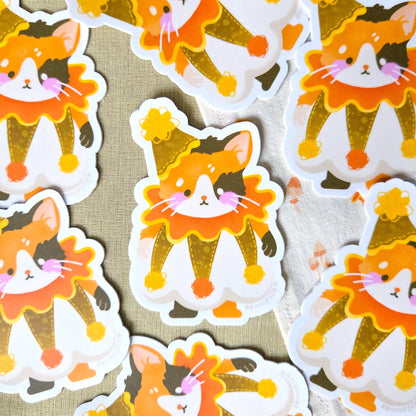 Calico Cat Clown Sticker