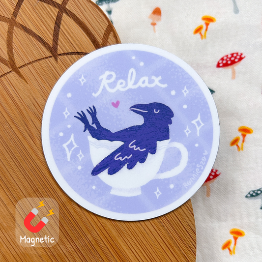 Relax Crow Teacup - Magnet